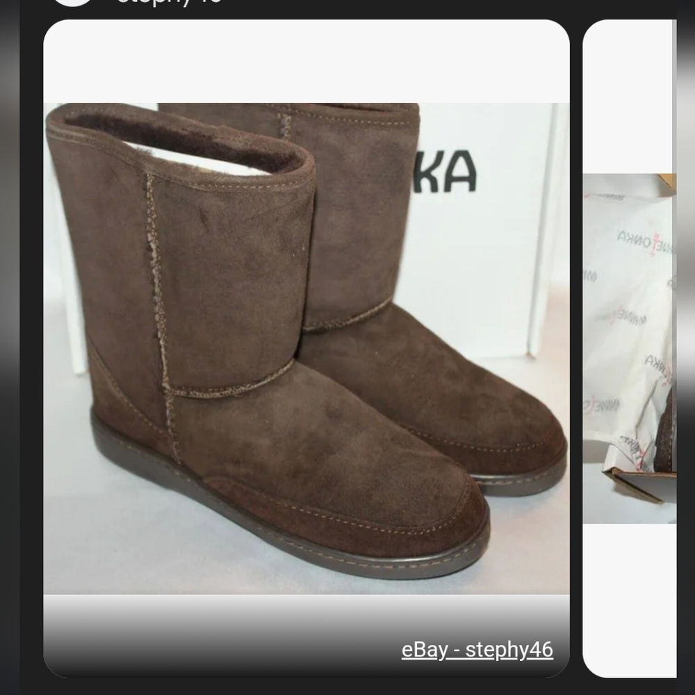 Iso Minnetonka pug boots in brown
